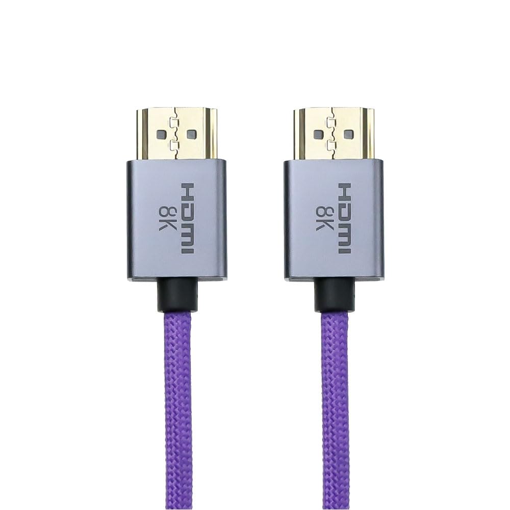Left Angle to Left Angle HDMI 2.1 Cable 48Gbps, Braided Coiled HDMI Cord for Atomos Ninja V, Sony A7IV, Portkeys BM5 to Field Monitor, 8K@60Hz 4K@120Hz Z-CAM E2/F6 Pro Cinema Cameras Purple