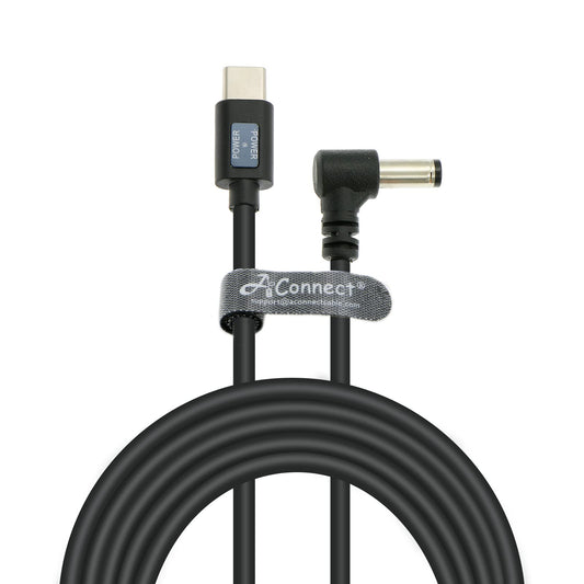 12V PD USB C to DC 5.5x2.5mm Male Right Angle Type C Power Cable with Power Indicator for KiPRO LCD Monitors Blackmagic BMCC Camera Video Assist Monitor, 70.8inches/1.8m