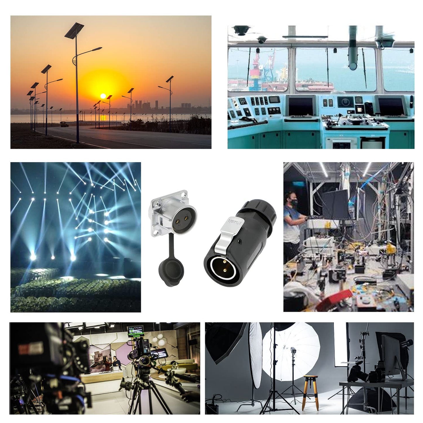 2 Pin Waterproof Connector, Power Cable Connector with IP67 Waterproof Rating, M20 Panel Mount Male Plug and Female Socket, for Outdoor Use