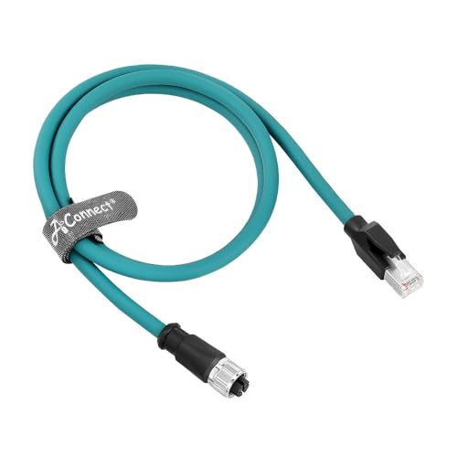 M12 X-Code 8 Pin Female to RJ45 Ethernet Cable, Cat6A Shielded, 10 Gbps, Highly Flexible for Drag Chain, IP67, Compatible with Cognex Keyence Vision System, PLC, Servo Motor 1m/3.3ft Green