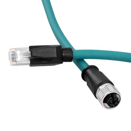 M12 X-Code 8 Pin Female to RJ45 Ethernet Cable, Cat6A Shielded, 10 Gbps, Highly Flexible for Drag Chain, IP67, Compatible with Cognex Keyence Vision System, PLC, Servo Motor 1m/3.3ft Green
