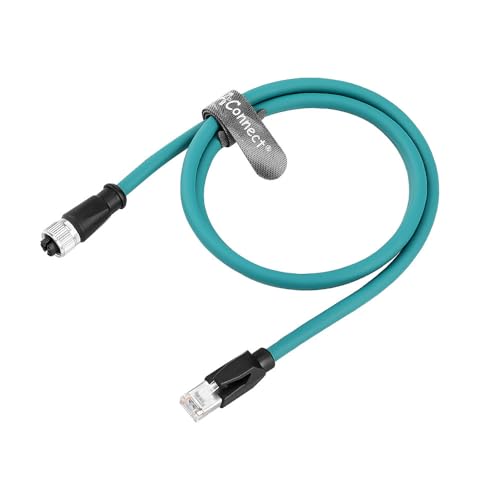 M12 X-Code 8 Pin Female to RJ45 Ethernet Cable, Cat6A Shielded, 10 Gbps, Highly Flexible for Drag Chain, IP67, Compatible with Cognex Keyence Vision System, PLC, Servo Motor 1m/3.3ft Green