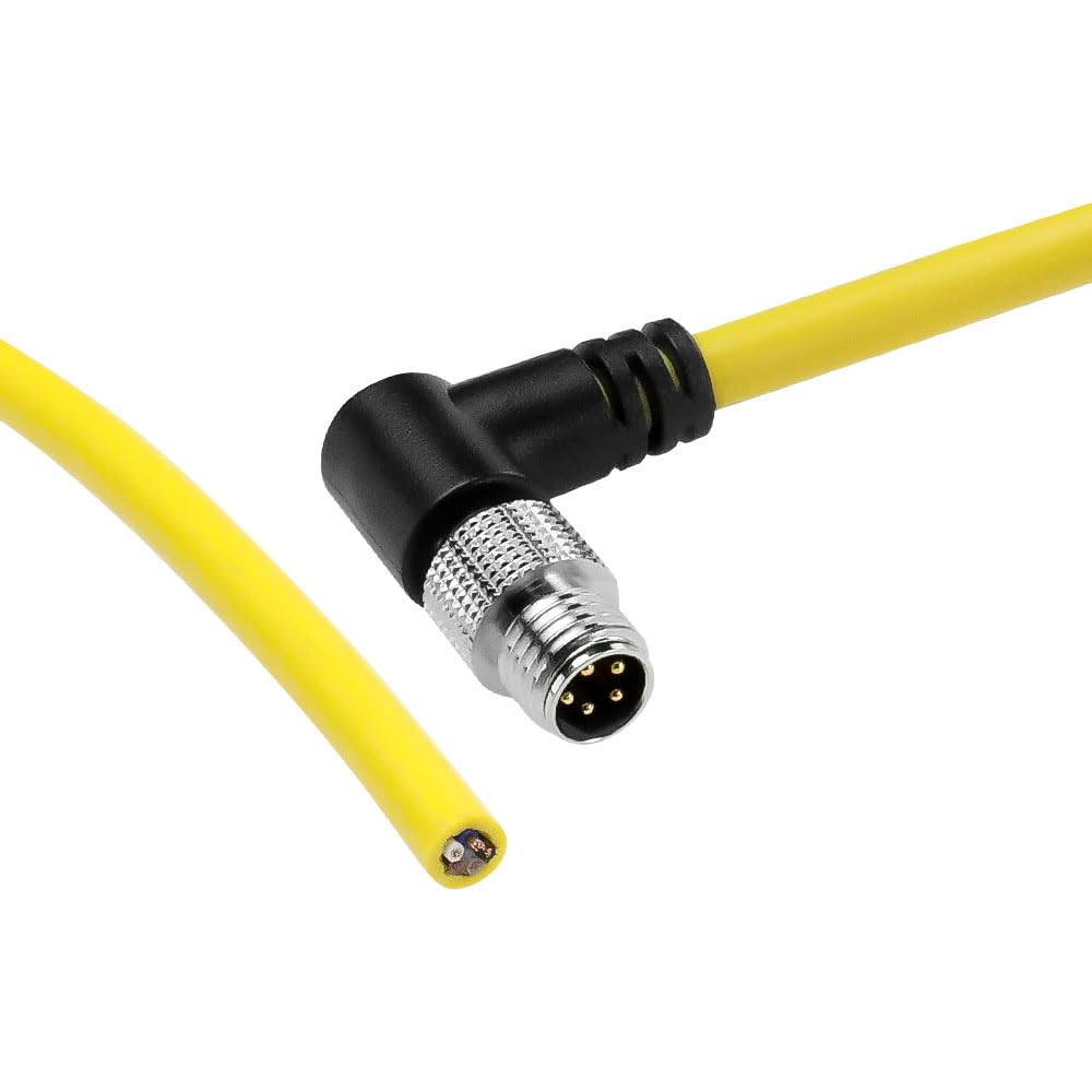Cognex in-Sight Micro 2000 M8 5-Pin B-Code Right Angle Male to Flying Lead Cable, IP67 Waterproof, High Flex PVC, 24AWG for Industrial Camera, PLC, Trigger Sensor & Vision Systems 1m/3.3ft