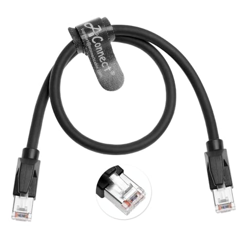RJ45 Cat 6a Ethernet Cable, 3.28ft Heavy Duty High Speed Ethernet Cable, 26AWG Electrical Tinned Copper Wire, 2000Mhz 10Gbps with Gold Plated RJ45 Connector, Shielded in Wall, Indoor&Outdoor, Black