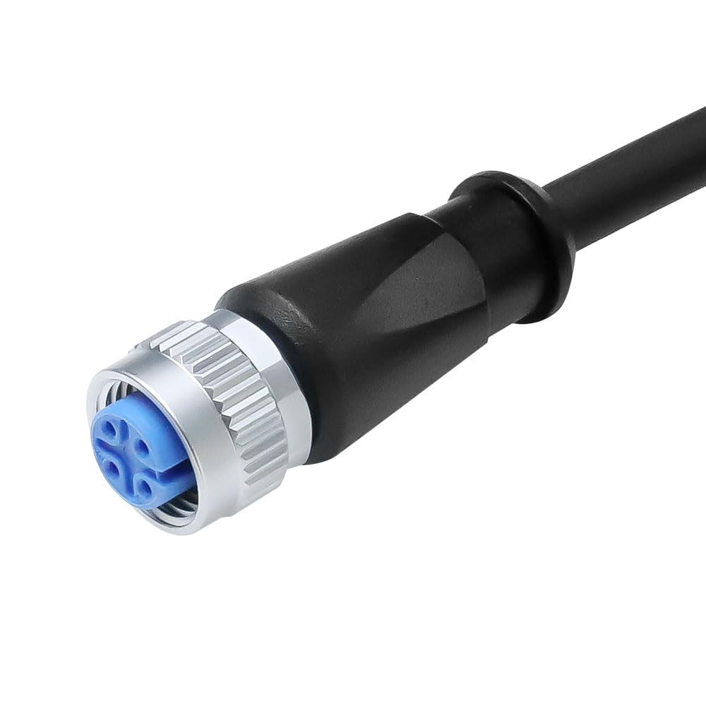 Cables M12 A-Code 4-Pin Female to Open Wire End Power I/O Cable 3.3ft/1m- Shielded Drag Chain Cable for Sensors & Actuators - Industrial Automation, Robotics, PLC Control Systems