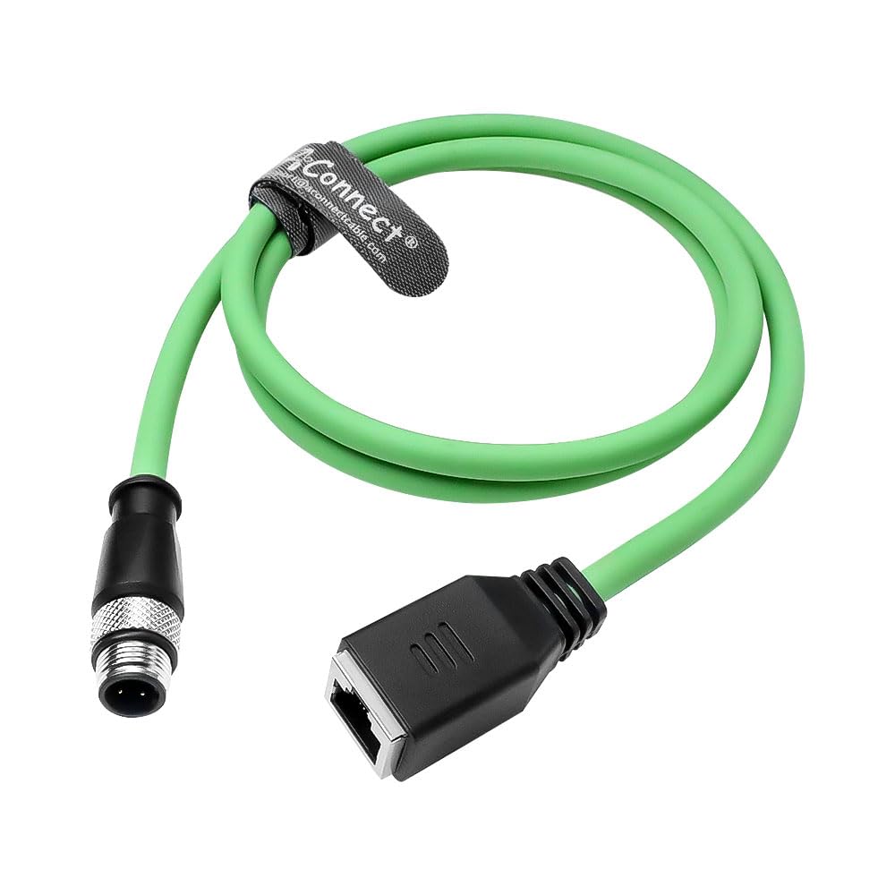 1m/3.3ft M12 D-Code 4-Pin Male to RJ45 Female Ethernet Cable - Cat6a High-Flex Industrial Camera Sensor Cable for Automation Applications