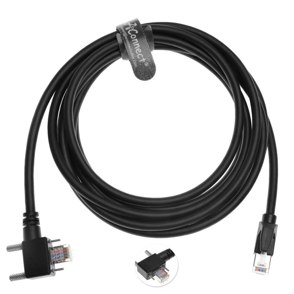 GigE Vision CAT6a Industrial Ethernet Cable, Shielded High-Flex Drag Chain, Horizontal RJ45 Screw Lock, Compatible with Cognex/Keyence/Basler/Hikvision Cameras, 3.3ft Down Angle