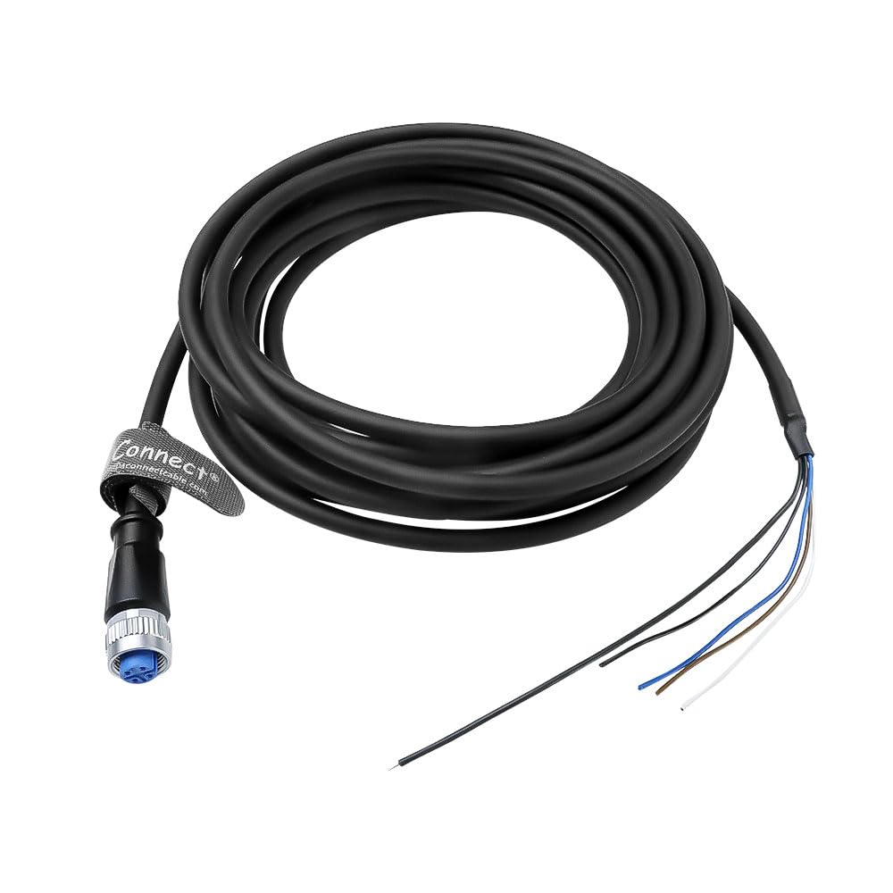 Cables M12 A-Code 4-Pin Female to Open Wire End Power I/O Cable 3.3ft/1m- Shielded Drag Chain Cable for Sensors & Actuators - Industrial Automation, Robotics, PLC Control Systems