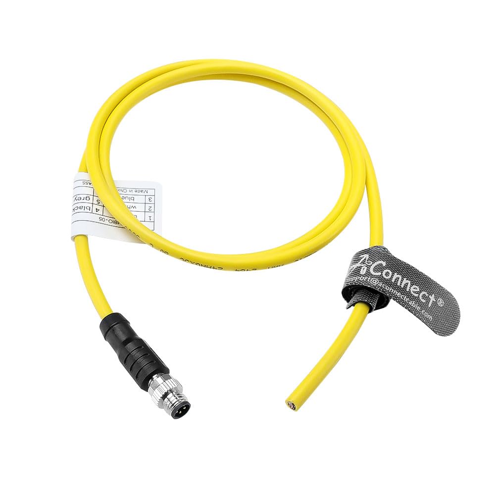Cognex in-Sight Micro 2000 M8 5-Pin B-Code Right Angle Male to Flying Lead Cable, IP67 Waterproof, High Flex PVC, 24AWG for Industrial Camera, PLC, Trigger Sensor & Vision Systems 1m/3.3ft