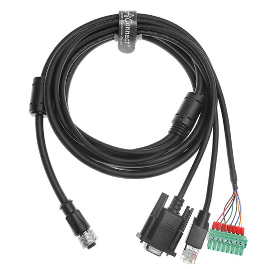 1M/3.3FT M12 A-Code 17-Pin Female to RJ45 & DB9 Cable - Power + Data Ethernet for Hikrobot ID2000/3000 Barcode Readers & SC2000/3000 Vision Sensors - Industrial Sensor Interface Cable