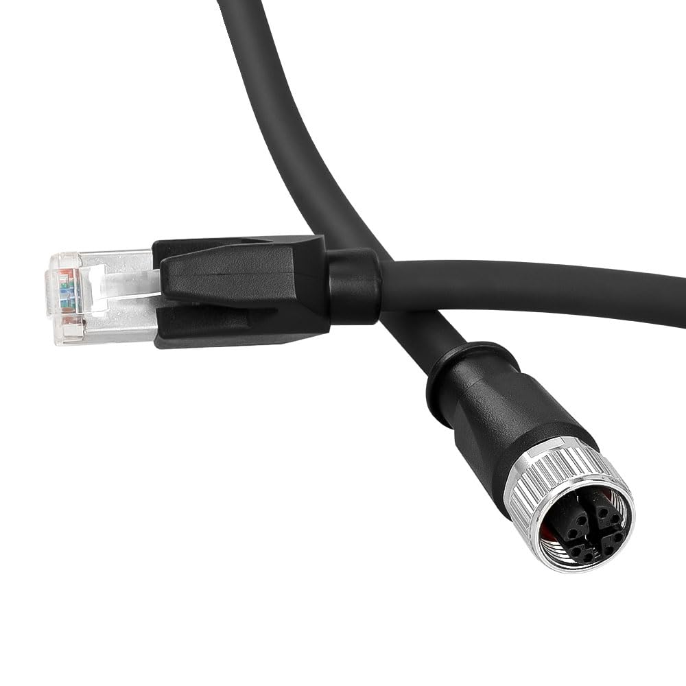 M12 X-Code 8 Pin Female to RJ45 Ethernet Cable, Cat6A Shielded, 10 Gbps, Highly Flexible for Drag Chain, IP67, Compatible with Cognex Keyence Vision System, PLC, Servo Motor 1m/3.3ft Green