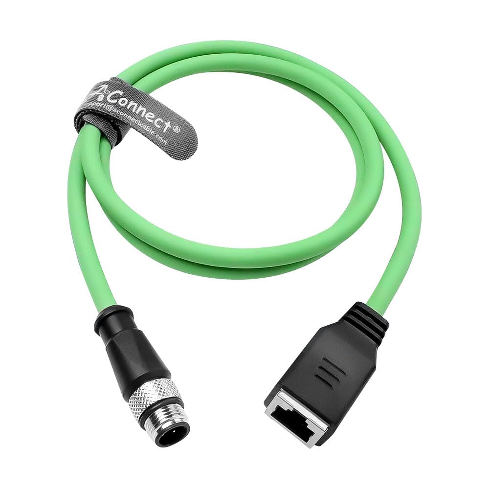 1m/3.3ft M12 D-Code 4-Pin Male to RJ45 Female Ethernet Cable - Cat6a High-Flex Industrial Camera Sensor Cable for Automation Applications