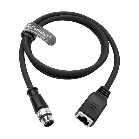1m/3.3ft M12 D-Code 4-Pin Male to RJ45 Female Ethernet Cable - Cat6a High-Flex Industrial Camera Sensor Cable for Automation Applications