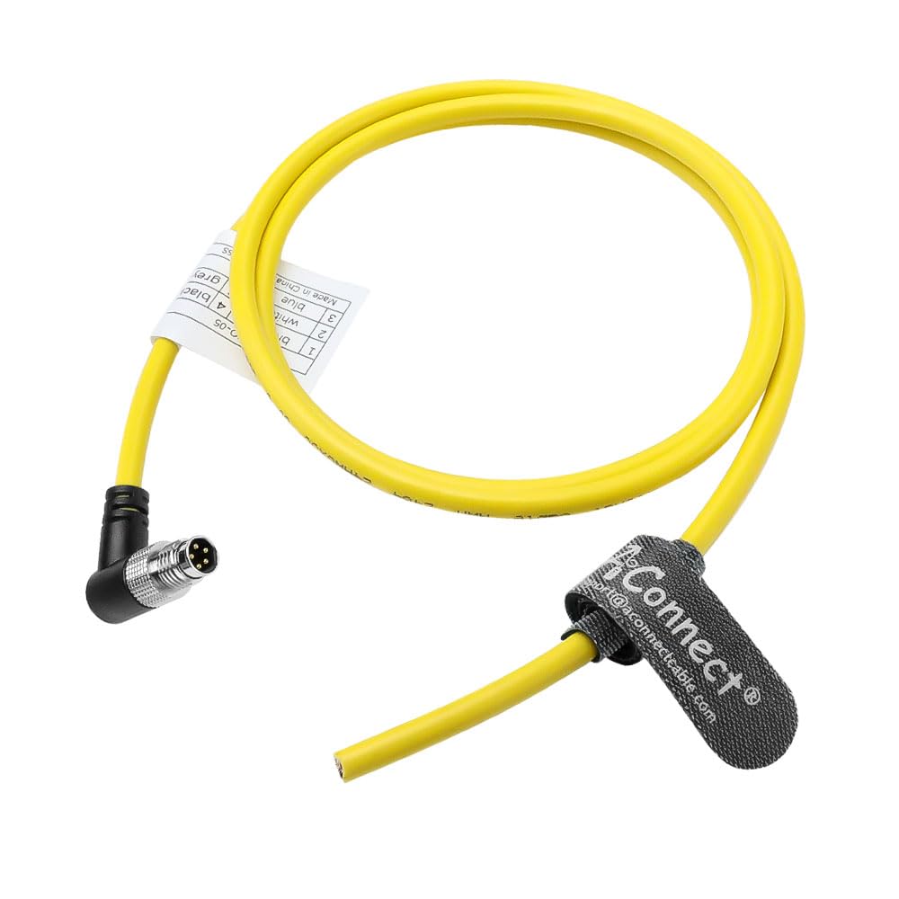 Cognex in-Sight Micro 2000 M8 5-Pin B-Code Right Angle Male to Flying Lead Cable, IP67 Waterproof, High Flex PVC, 24AWG for Industrial Camera, PLC, Trigger Sensor & Vision Systems 1m/3.3ft