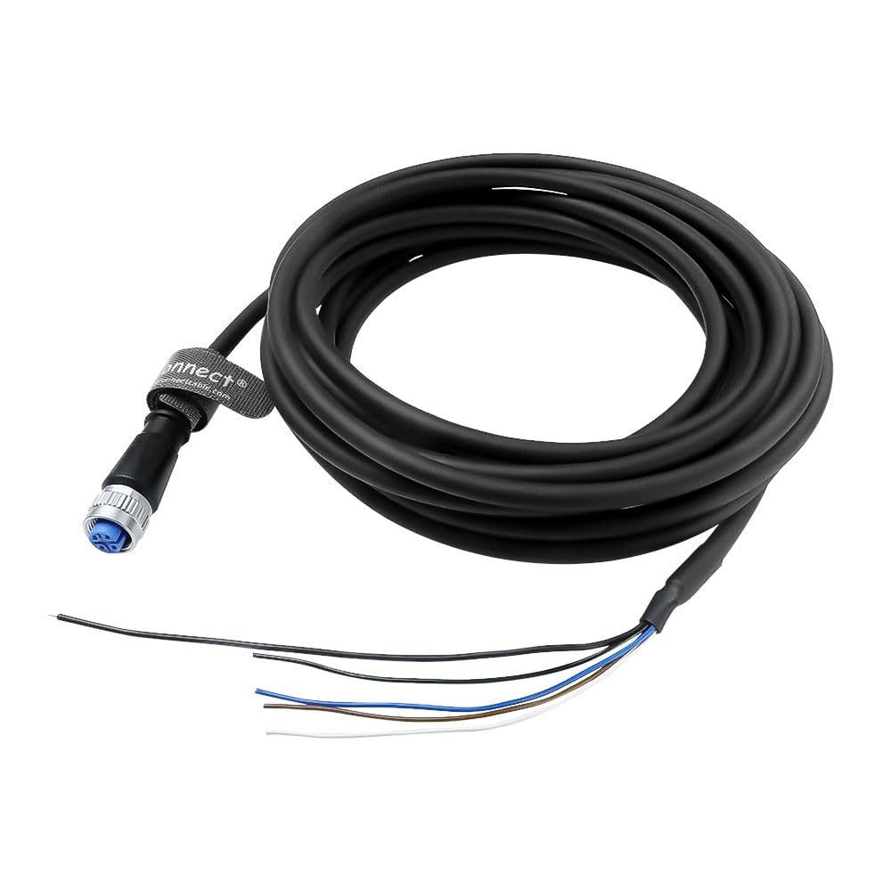 Cables M12 A-Code 4-Pin Female to Open Wire End Power I/O Cable 3.3ft/1m- Shielded Drag Chain Cable for Sensors & Actuators - Industrial Automation, Robotics, PLC Control Systems