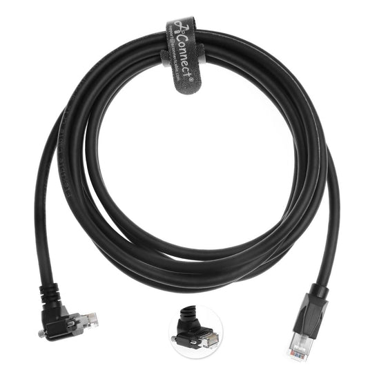 GigE Vision CAT6a Industrial Ethernet Cable, Shielded High-Flex Drag Chain, Horizontal RJ45 Screw Lock, Compatible with Cognex/Keyence/Basler/Hikvision Cameras, 3.3ft Down Angle