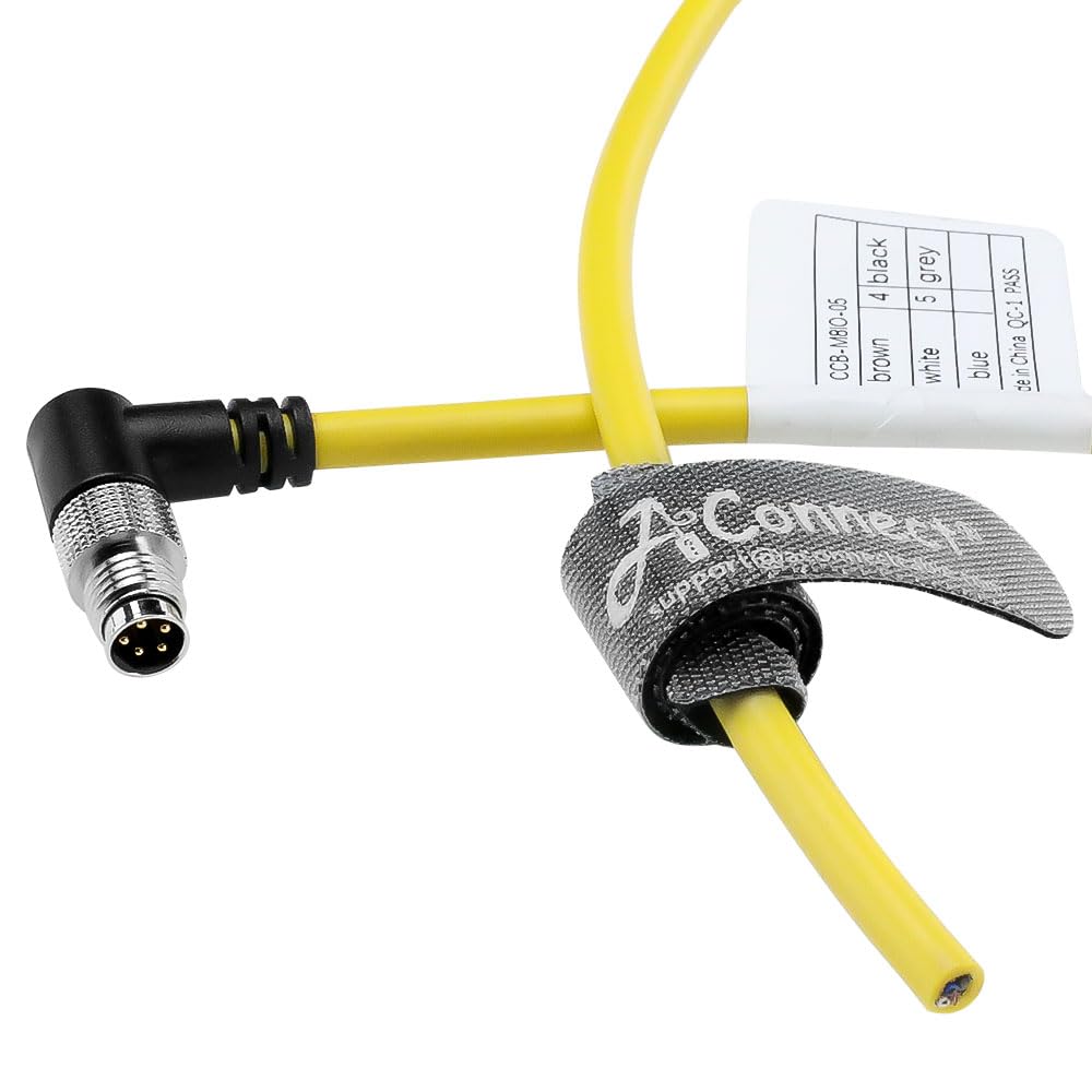 Cognex in-Sight Micro 2000 M8 5-Pin B-Code Right Angle Male to Flying Lead Cable, IP67 Waterproof, High Flex PVC, 24AWG for Industrial Camera, PLC, Trigger Sensor & Vision Systems 1m/3.3ft