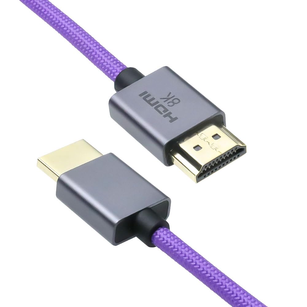 Left Angle to Left Angle HDMI 2.1 Cable 48Gbps, Braided Coiled HDMI Cord for Atomos Ninja V, Sony A7IV, Portkeys BM5 to Field Monitor, 8K@60Hz 4K@120Hz Z-CAM E2/F6 Pro Cinema Cameras Purple