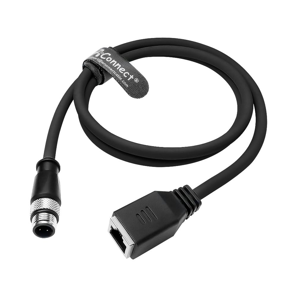 1m/3.3ft M12 D-Code 4-Pin Male to RJ45 Female Ethernet Cable - Cat6a High-Flex Industrial Camera Sensor Cable for Automation Applications