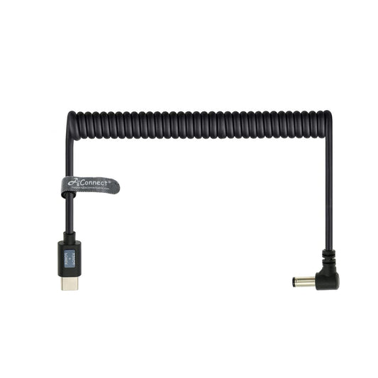12V PD Power Cable USB C Type C to DC 5.5x2.5mm Male Right Angle Coiled Cable with Power Indicator for KiPRO LCD Monitors Blackmagic BMCC Camera Video Assist Monitor