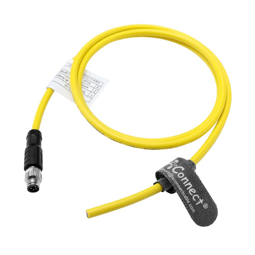 Cognex in-Sight Micro 2000 M8 5-Pin B-Code Right Angle Male to Flying Lead Cable, IP67 Waterproof, High Flex PVC, 24AWG for Industrial Camera, PLC, Trigger Sensor & Vision Systems 1m/3.3ft