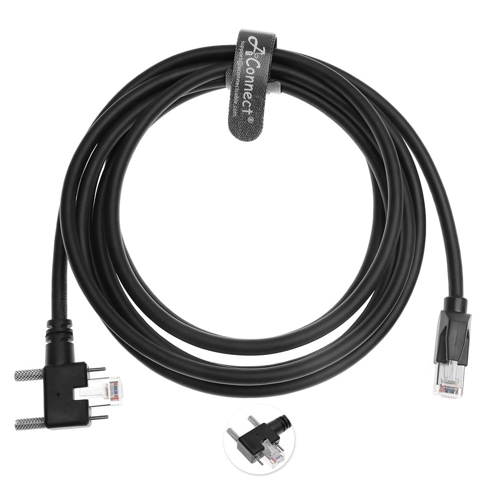 GigE Vision CAT6a Industrial Ethernet Cable, Shielded High-Flex Drag Chain, Horizontal RJ45 Screw Lock, Compatible with Cognex/Keyence/Basler/Hikvision Cameras, 3.3ft Down Angle