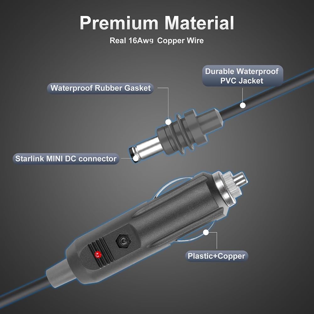 Starlink Mini DC Power Cable Cigarette Lighter, Car Charger 7FT Starlink Mini Accessories Cable 12V-24V DC Power Cord,18AWG Starlink DC Power Supply for Trucks Buses Ships Waterproof Gray