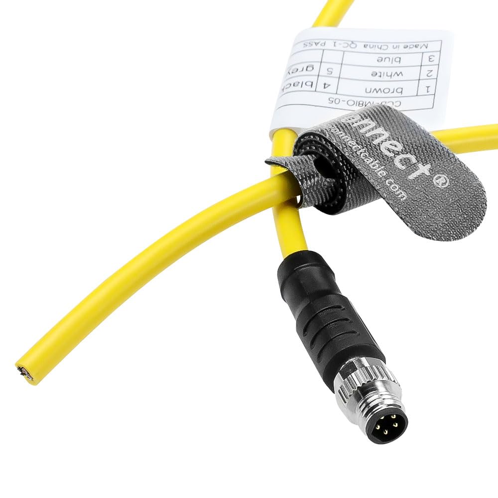 Cognex in-Sight Micro 2000 M8 5-Pin B-Code Right Angle Male to Flying Lead Cable, IP67 Waterproof, High Flex PVC, 24AWG for Industrial Camera, PLC, Trigger Sensor & Vision Systems 1m/3.3ft