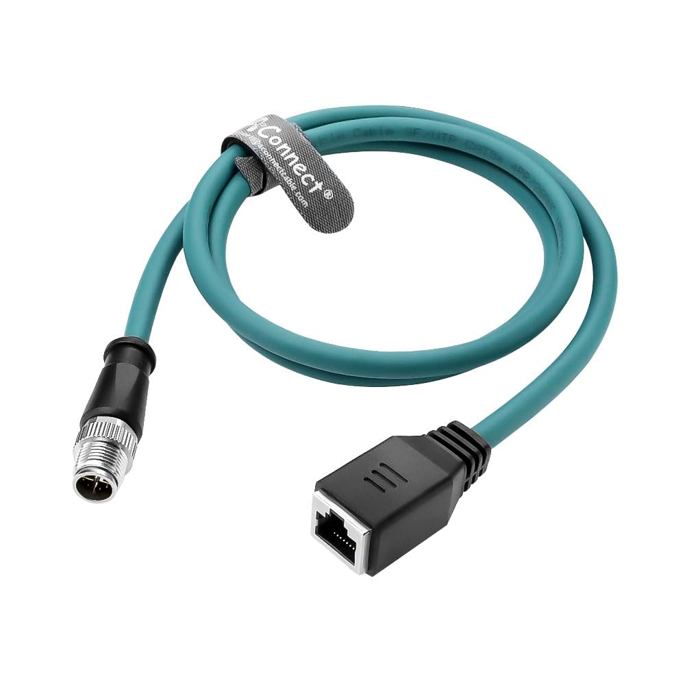 1m/3.3ft M12 X-Code 8-Pin Male to RJ45 Female Ethernet Cable - Cat6a High-Flex Cable for Cognex/Keyence Cameras, Industrial Automation & Robotics