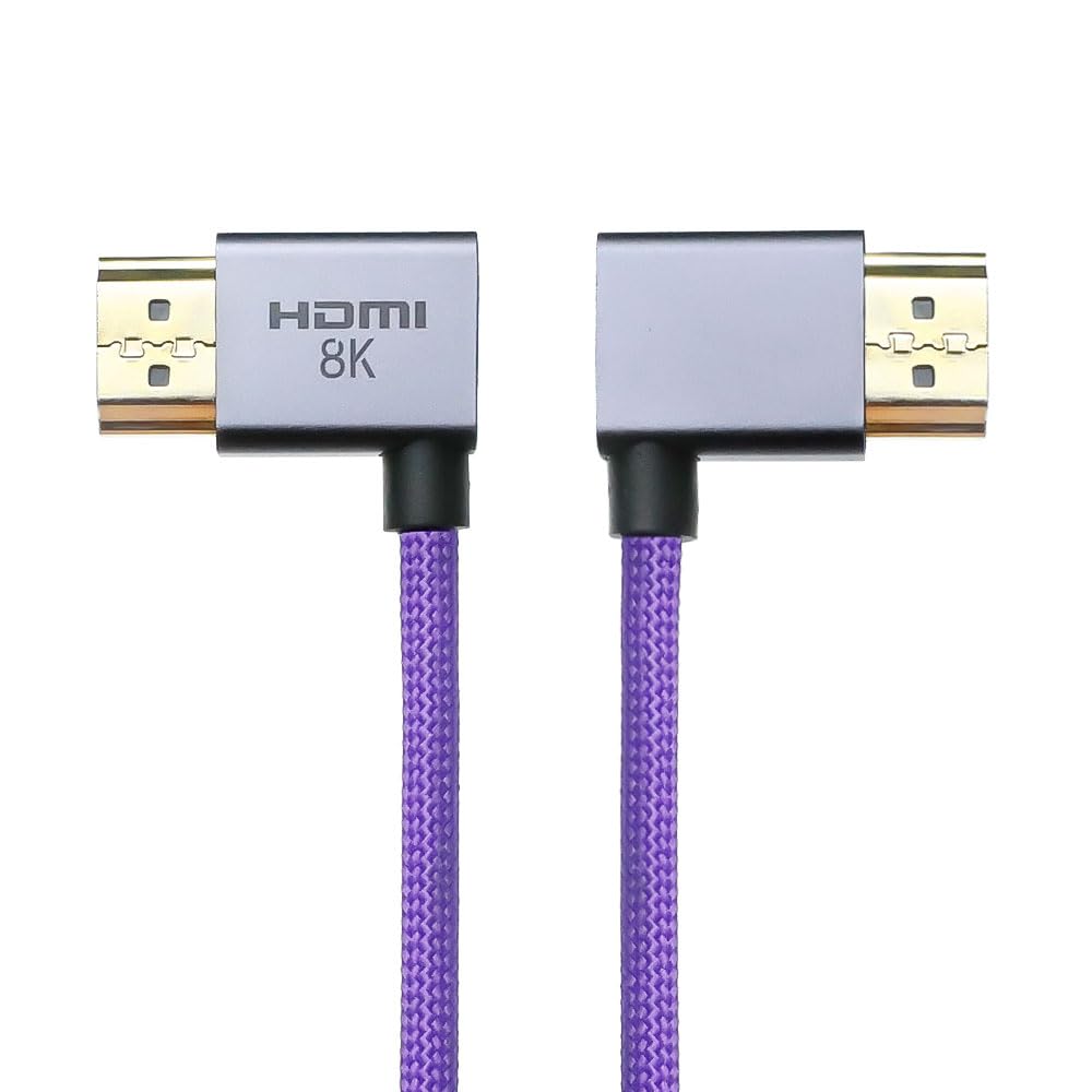 Left Angle to Left Angle HDMI 2.1 Cable 48Gbps, Braided Coiled HDMI Cord for Atomos Ninja V, Sony A7IV, Portkeys BM5 to Field Monitor, 8K@60Hz 4K@120Hz Z-CAM E2/F6 Pro Cinema Cameras Purple