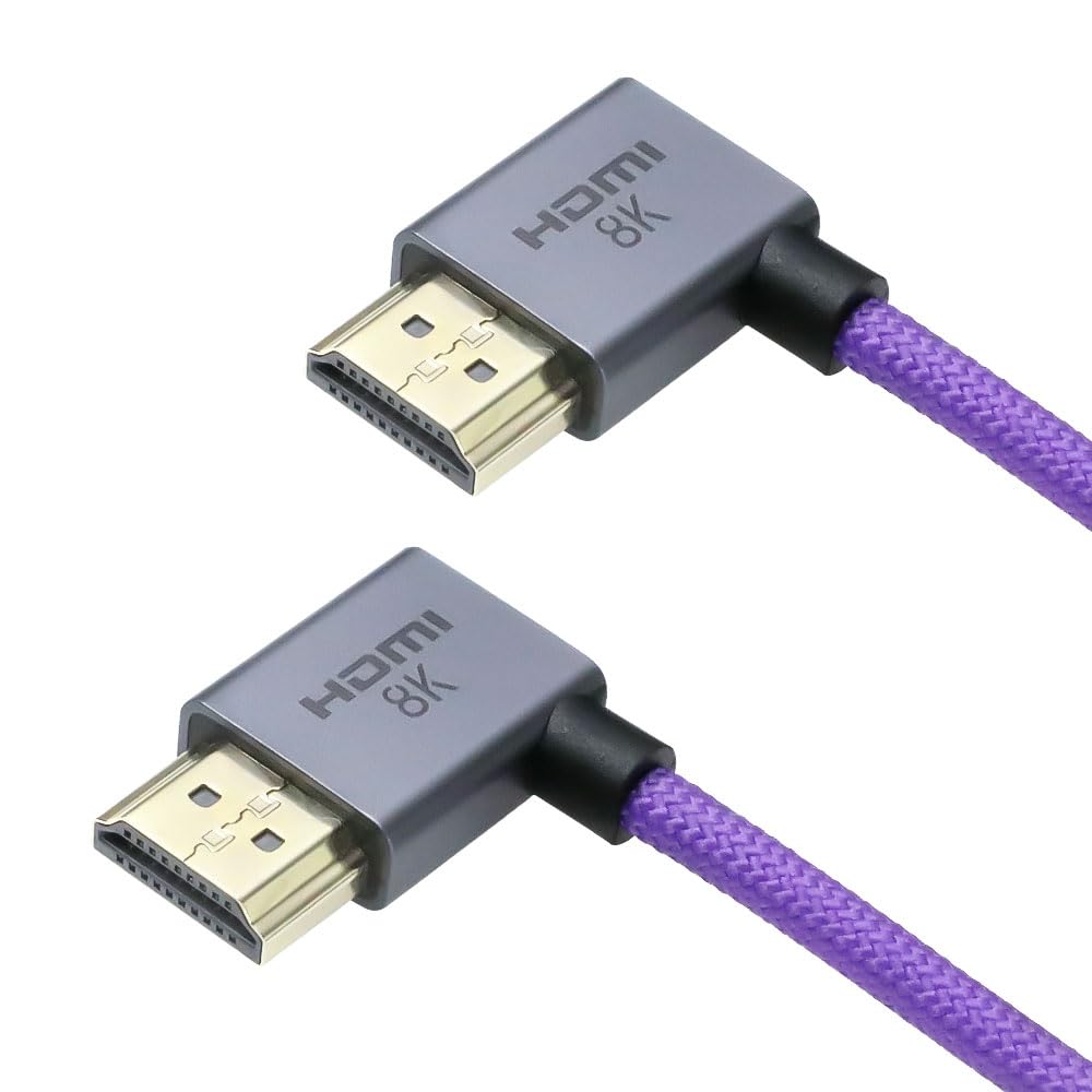 Left Angle to Left Angle HDMI 2.1 Cable 48Gbps, Braided Coiled HDMI Cord for Atomos Ninja V, Sony A7IV, Portkeys BM5 to Field Monitor, 8K@60Hz 4K@120Hz Z-CAM E2/F6 Pro Cinema Cameras Purple