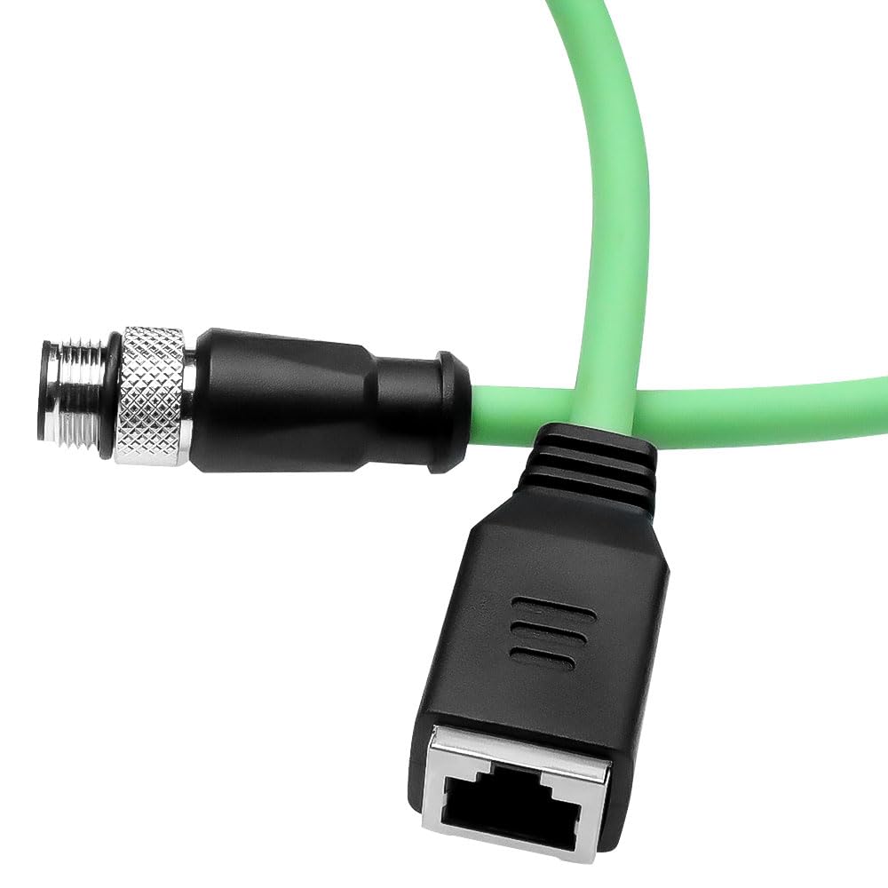 1m/3.3ft M12 D-Code 4-Pin Male to RJ45 Female Ethernet Cable - Cat6a High-Flex Industrial Camera Sensor Cable for Automation Applications