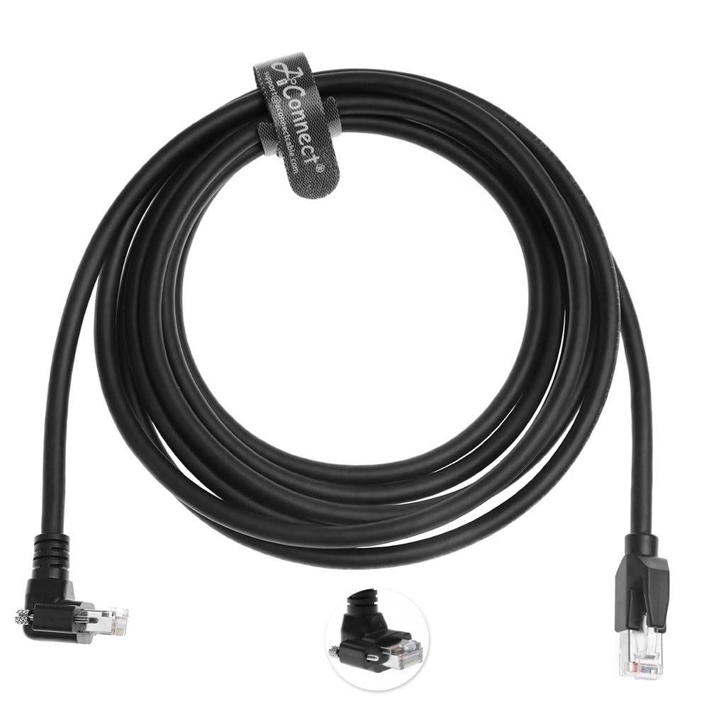 GigE Vision CAT6a Industrial Ethernet Cable, Shielded High-Flex Drag Chain, Horizontal RJ45 Screw Lock, Compatible with Cognex/Keyence/Basler/Hikvision Cameras, 3.3ft Down Angle