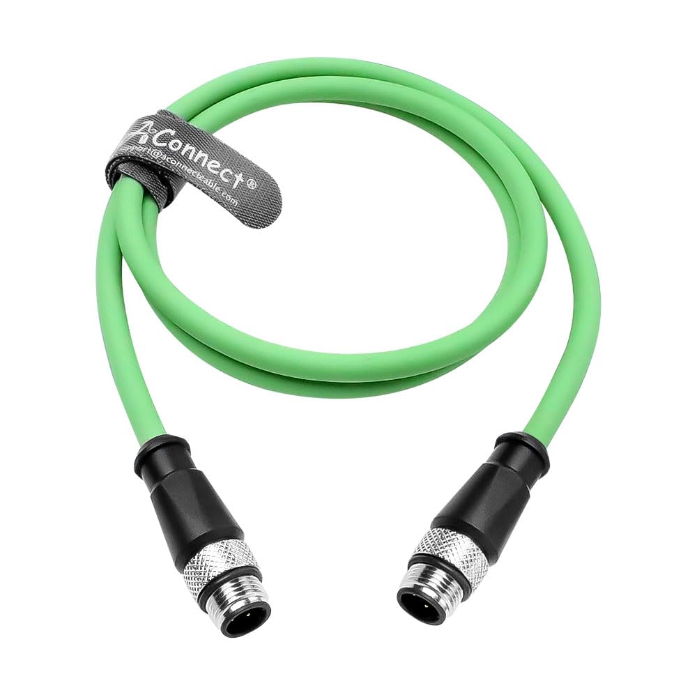 1m/3.3ft M12 D-Code 4-Pin Male to Male Ethernet Cable - Cat6a High-Flex for Keyence/Baumer/Sick Cameras | Industrial Automation | EtherCAT/PROFINET