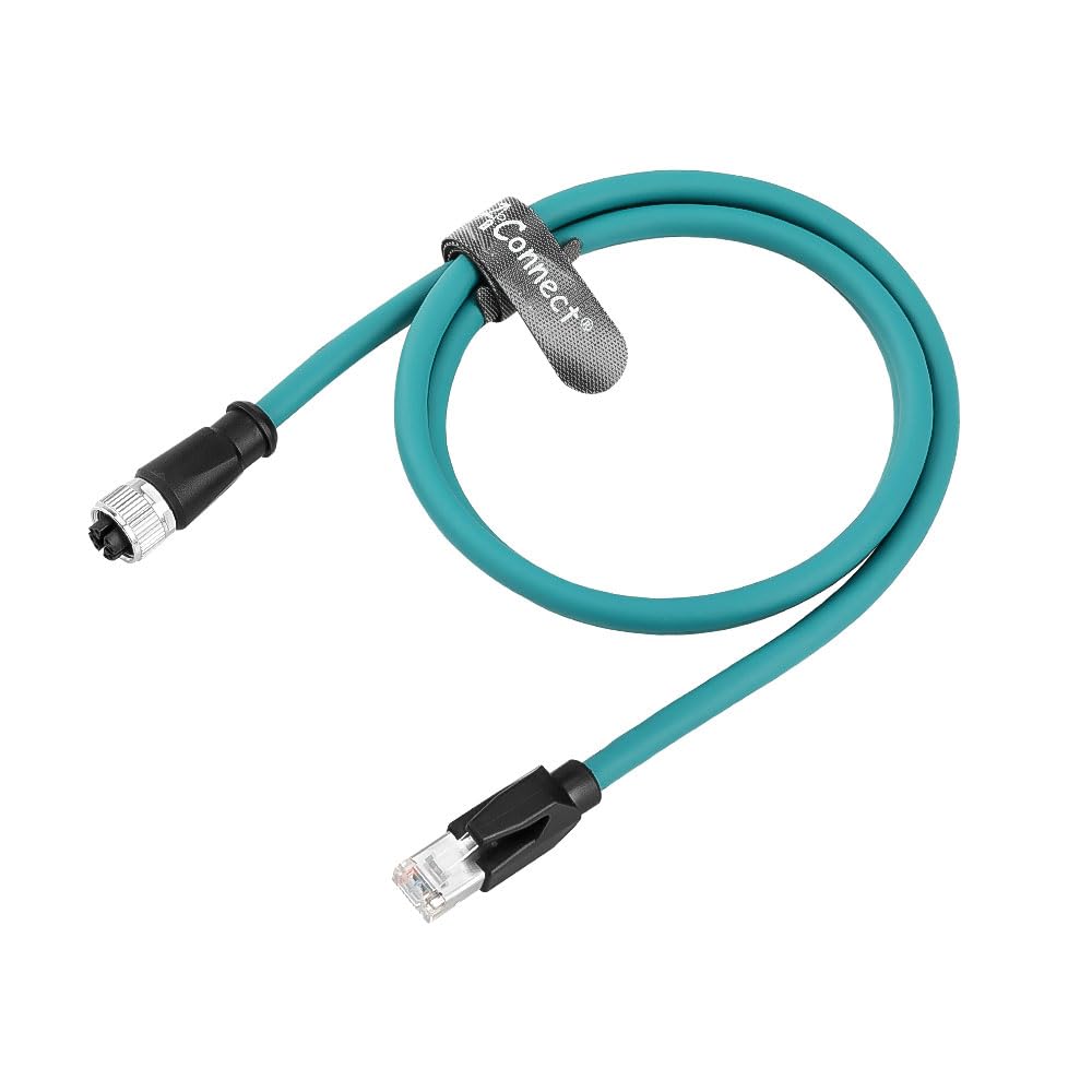 M12 X-Code 8 Pin Female to RJ45 Ethernet Cable, Cat6A Shielded, 10 Gbps, Highly Flexible for Drag Chain, IP67, Compatible with Cognex Keyence Vision System, PLC, Servo Motor 1m/3.3ft Green