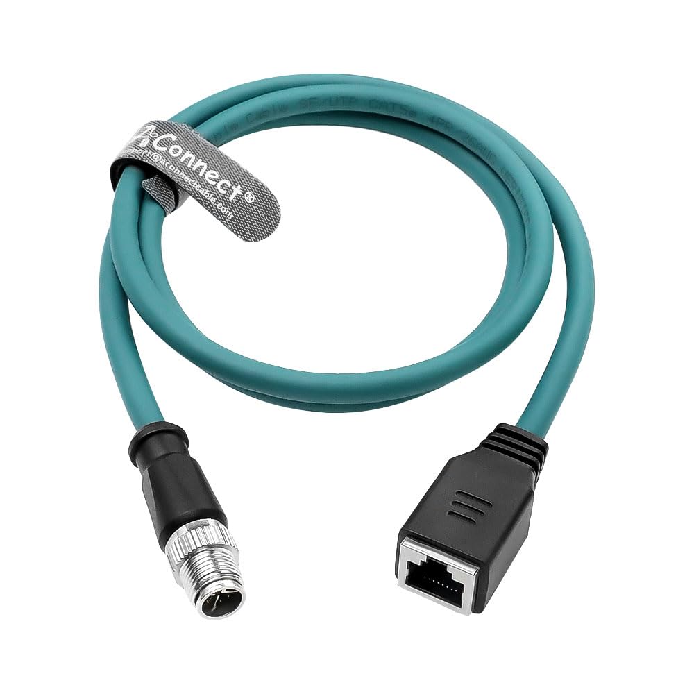 1m/3.3ft M12 X-Code 8-Pin Male to RJ45 Female Ethernet Cable - Cat6a High-Flex Cable for Cognex/Keyence Cameras, Industrial Automation & Robotics