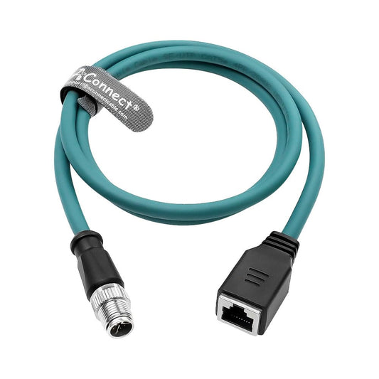 1m/3.3ft M12 X-Code 8-Pin Male to RJ45 Female Ethernet Cable - Cat6a High-Flex Cable for Cognex/Keyence Cameras, Industrial Automation & Robotics