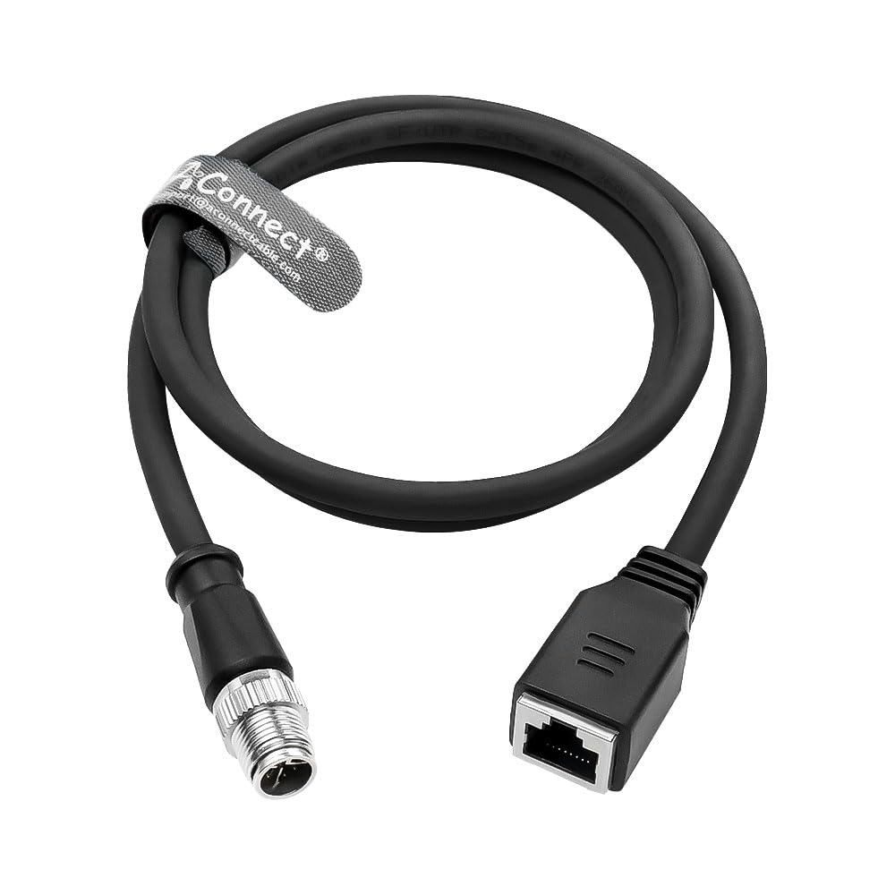 1m/3.3ft M12 X-Code 8-Pin Male to RJ45 Female Ethernet Cable - Cat6a High-Flex Cable for Cognex/Keyence Cameras, Industrial Automation & Robotics