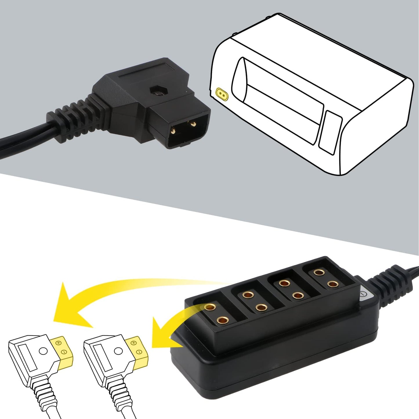 Cable-Splitter-Dtap-Steadicam-BMPCC for ARRI RED Cameras TILTA Steadicam IDX Battery D-tap Male to 4 Port dtap Female Splitter Power Cable Flexible 27in|70cm