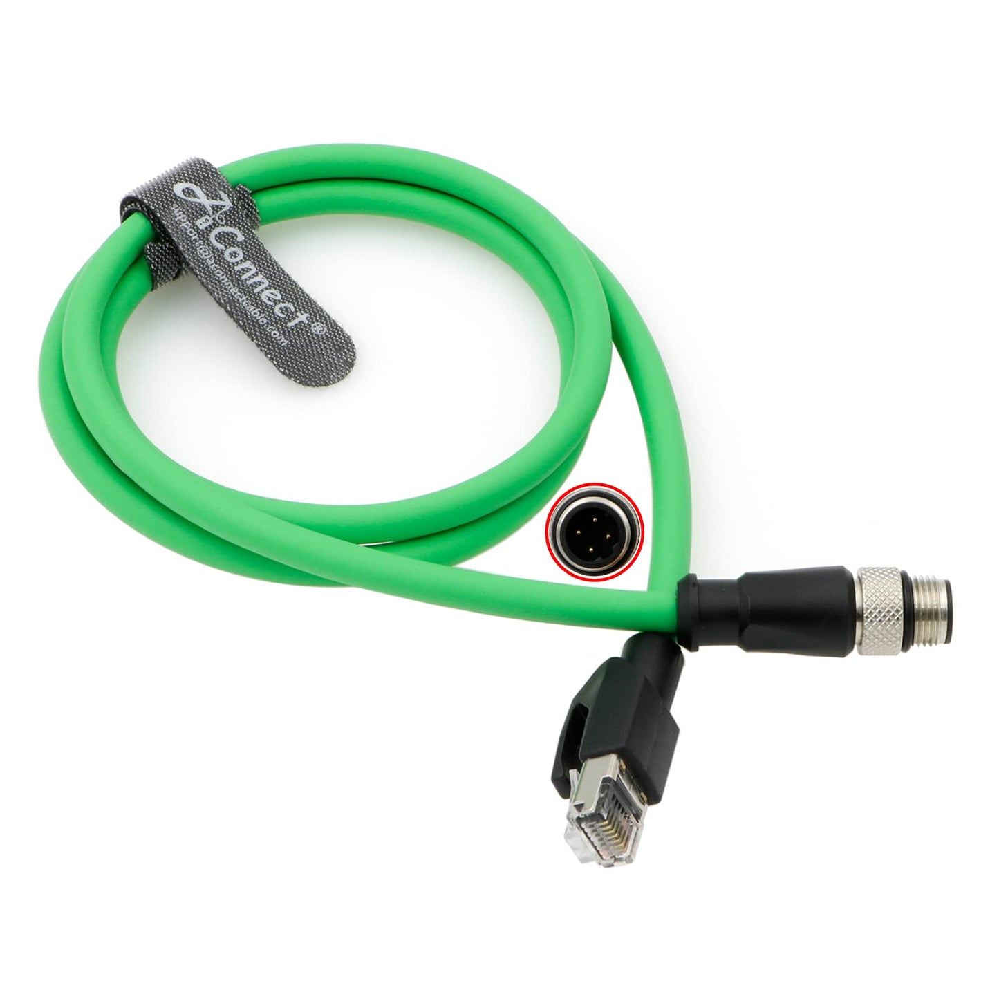 M12 4 Position D-Coded Connector to RJ45 Cat5e Ethernet Cable Assembly Waterproof Portable 3.3Ft/1M