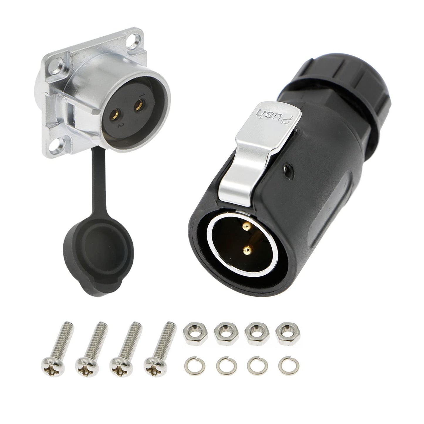 2 Pin Waterproof Connector, Power Cable Connector with IP67 Waterproof Rating, M20 Panel Mount Male Plug and Female Socket, for Outdoor Use