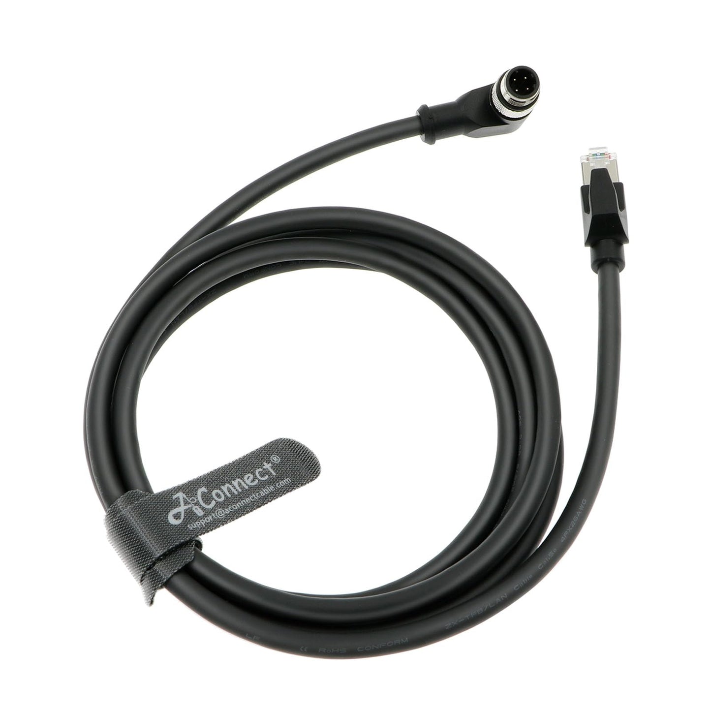 M12 Right Angle 4 Pin Male D-Code to RJ45 Ethernet Cable High Flexible Cat5e Shielded Waterproof Cable for Cognex Industrial Camera 1M