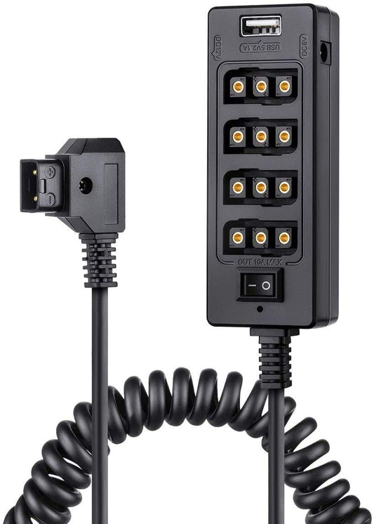 AConnect Splitter Cable with Power Switch Male D-tap to 4 Female D-tap for V-Mount Battery for LCD Monitor/LED Video Light/BMPCC 4K 6K/ARRI RED Camera/Smartphone