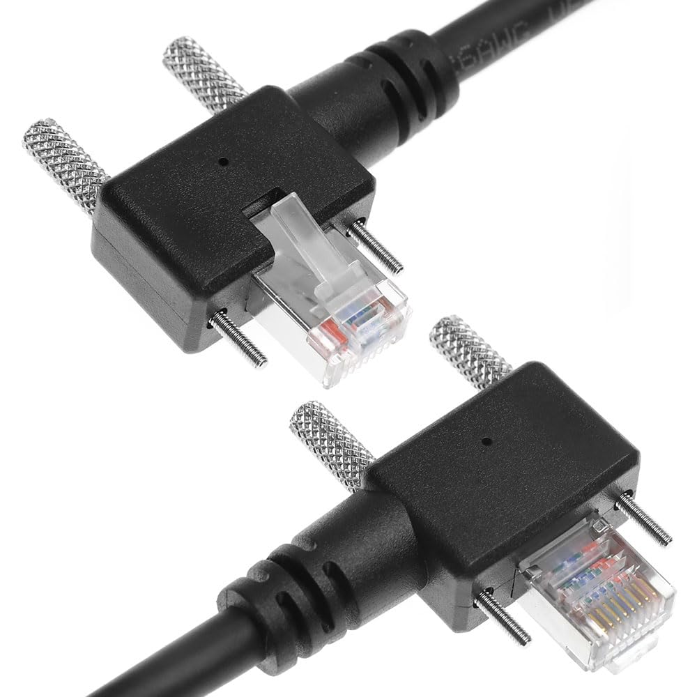 GigE Vision CAT6a Industrial Ethernet Cable, Shielded High-Flex Drag Chain, Horizontal RJ45 Screw Lock, Compatible with Cognex/Keyence/Basler/Hikvision Cameras, 3.3ft Down Angle