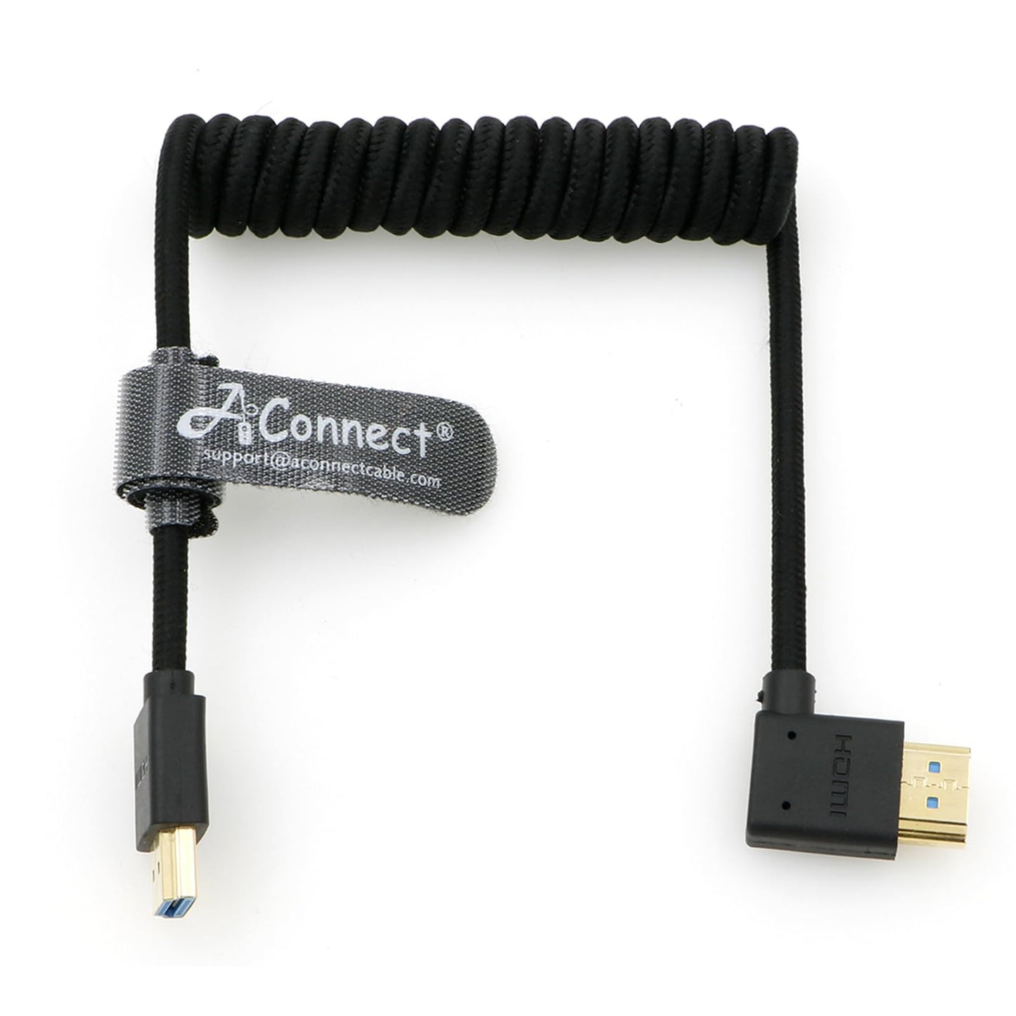 8K Coiled HDMI Cable, 8K@60Hz 4K@120Hz 48Gbps HDMI 2.1 Cable, Ultra High-Speed Braided Coiled Cable 12~18" for Atomos Ninja V|Portkeys BM5 Monitor (Left Angle to Left Angle)