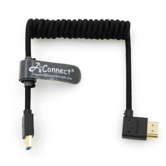 8K Coiled HDMI Cable, 8K@60Hz 4K@120Hz 48Gbps HDMI 2.1 Cable, Ultra High-Speed Braided Coiled Cable 12~18" for Atomos Ninja V|Portkeys BM5 Monitor (Left Angle to Left Angle)