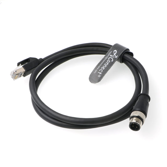 4Pin-RJ45-Ethernet-Industrial-Cat5e-Cable D-Code M12 4 Pin Male to RJ45 Male Cat5e High Flex Ethernet Shielded Cable Industrial Field-wireable Machinery Sensor Camera 3.3Ft|1M