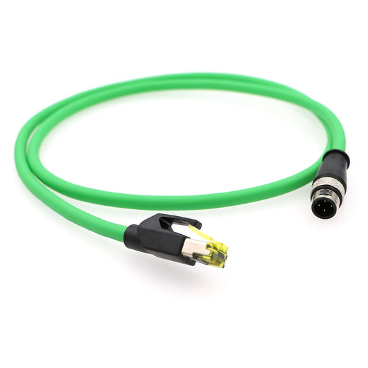 AConnect M12 4 Position D-Coded Connector to RJ45 Cat5e Ethernet Cable Assembly Waterproof Portable 3.3Ft/1M
