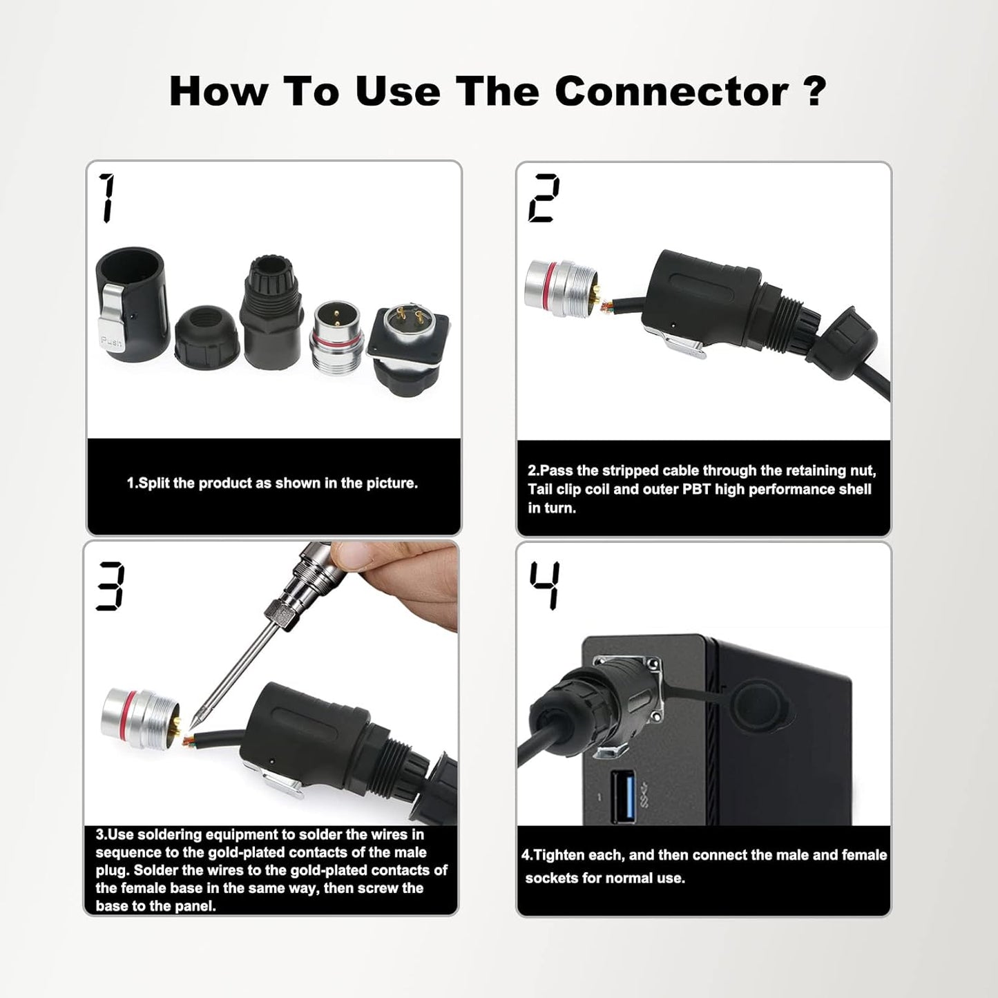 2 Pin Waterproof Connector, Power Cable Connector with IP67 Waterproof Rating, M20 Panel Mount Male Plug and Female Socket, for Outdoor Use