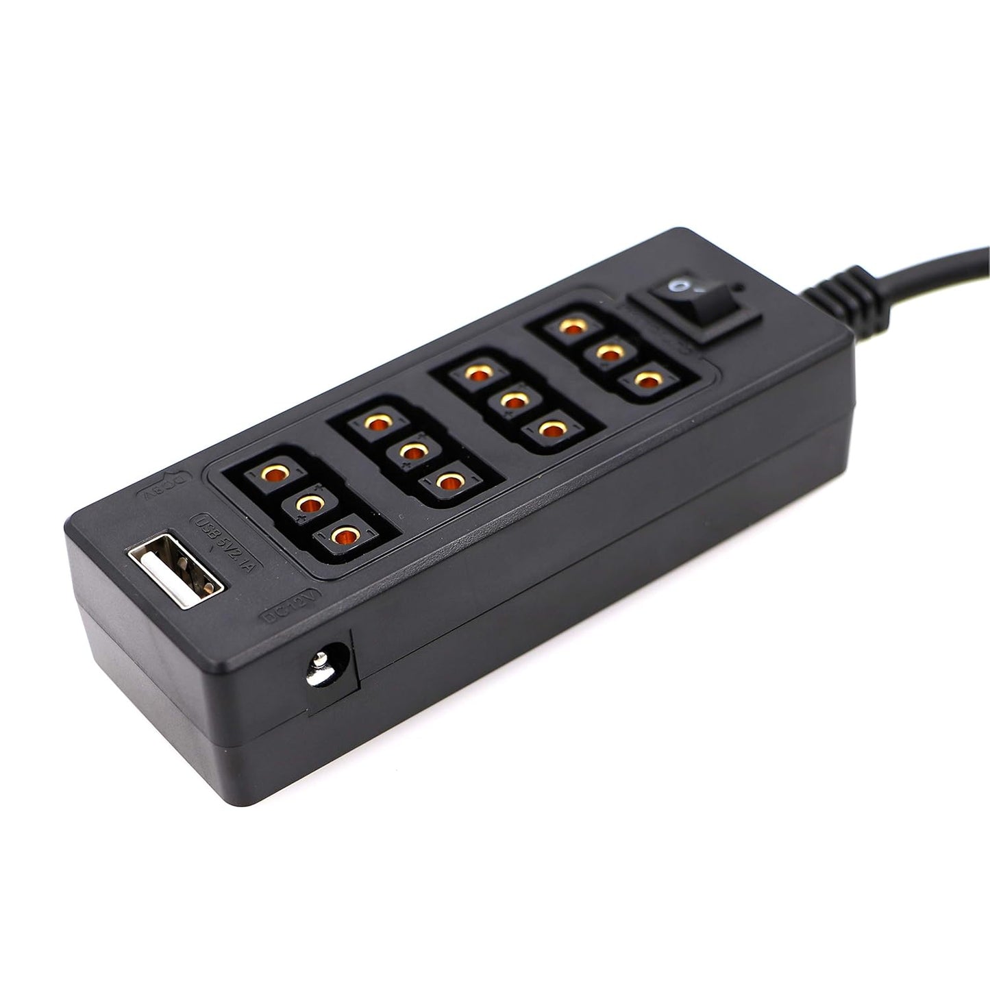 AConnect Splitter Cable with Power Switch Male D-tap to 4 Female D-tap for V-Mount Battery for LCD Monitor/LED Video Light/BMPCC 4K 6K/ARRI RED Camera/Smartphone